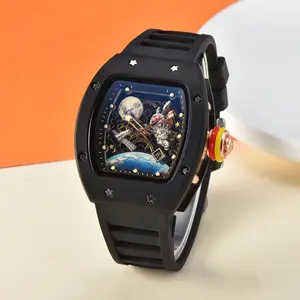 Fashion tonneau-shaped luminous hollow-out waterproof men's watch, ideal festival gift for boyfriend and fathe