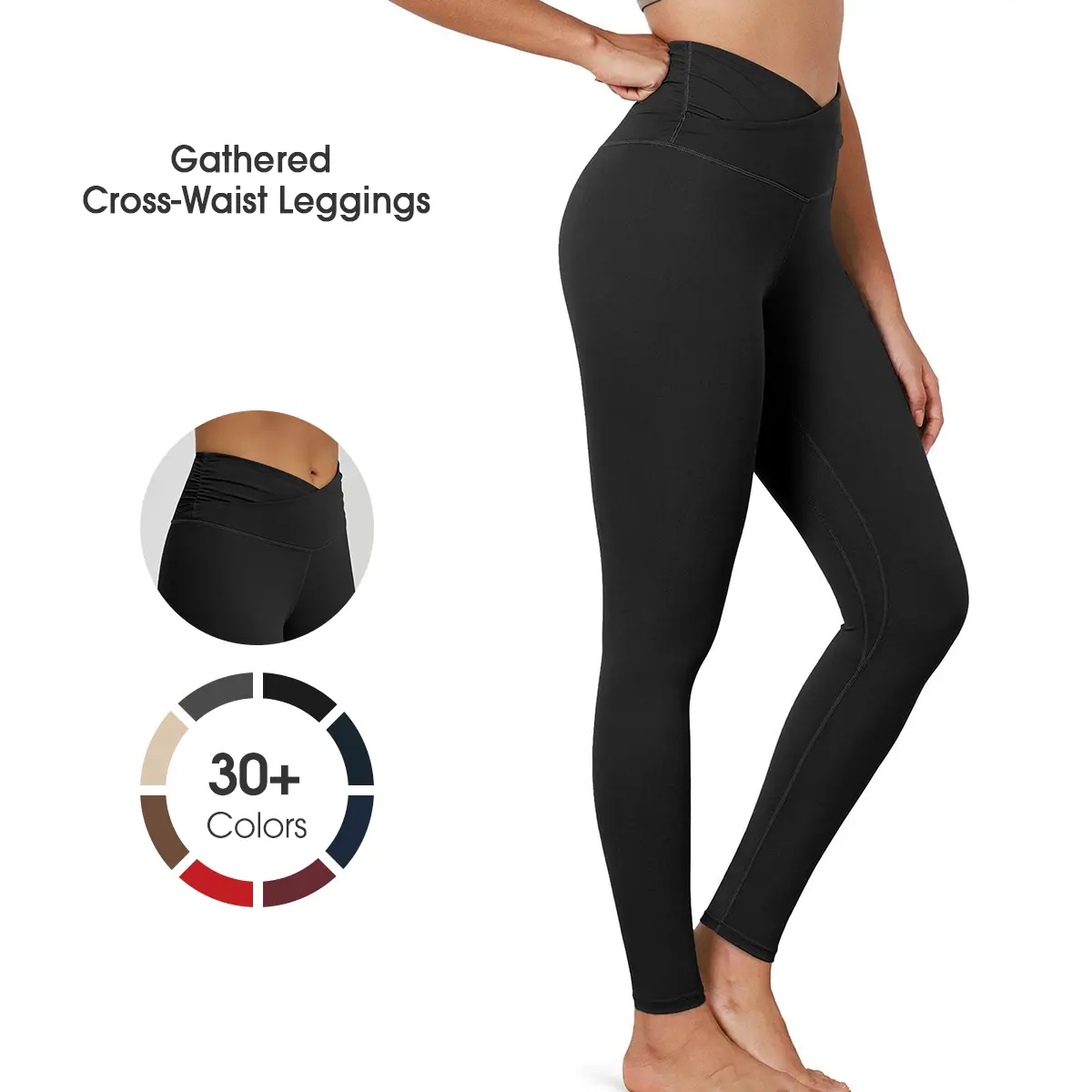 ODODOS Women's Cross Waist 7/8 Yoga Leggings with Inner Pocket 25"/28" Gathered Crossover Workout Pants Sportswear Yoga Attire Activewear 4 Way Stretch Moisture-wicking