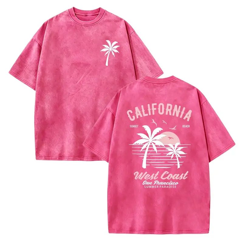 Women's Soft Vintage 2000s Washed Cotton Graphic Tshirt - Retro Palm Tree Print, Loose Fit, Seamless, Smooth, Casual Summer Streetwear Top, Unisex Clothing