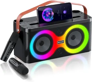 Karaoke Machine,Karaoke Machine for Adults,Bluetooth Speaker with 2 Wireless Karaoke Microphones for Adults & Kids with LED Lights,Karaoke Microphone with PA System Supports TF Card/USB/FM/AUX/TWS Party