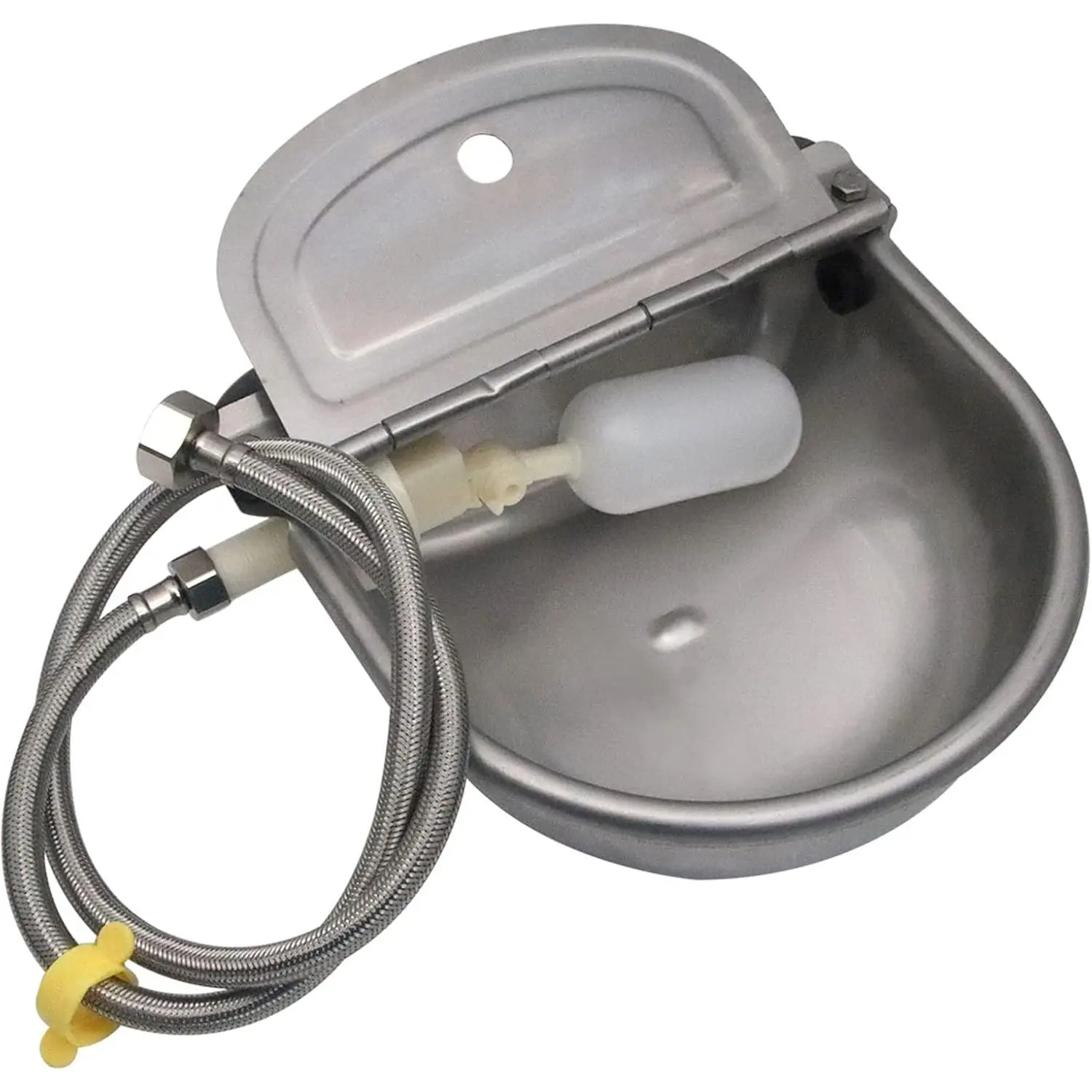 304 Stainless Steel Automatic Livestock Waterer with Float Valve and 39 inch Water Hose(one end 3/4''), Automatic  Water Bowl for Dogs,Horse,,Chicken,Goat, Livestock Horse Waterer Dispenser