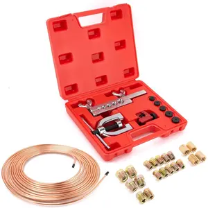 3/16" 25 ft Copper Coated Brake Line Kit with 20 Fittings (4 Unions Included) + Double & Single Flaring Tool Kit, Rust & Corrosion Resistant for Automotive Fuel Hydraulic Systems
