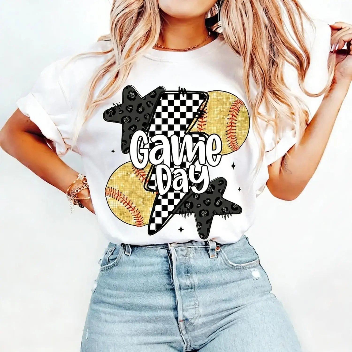 Game Day Softball T-Shirt Retro Checkered Softball T-Shirt Mom Shirt Leopard Softball