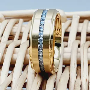 Yellow Gold Wedding Band for Men - Diamond Titanium Couple Ring