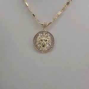 (14)  #1 14K Gold Laminated Crown Lion Pendant and Chain for Men or woman