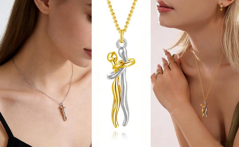 Mundoven Hug Soulmate Couple Promise Cute Pendant Necklace Jewelry Valentines Day Gift for Boyfriend and Girlfriend Women Men Him Her Wife Mom Dad Daughter Son Sister