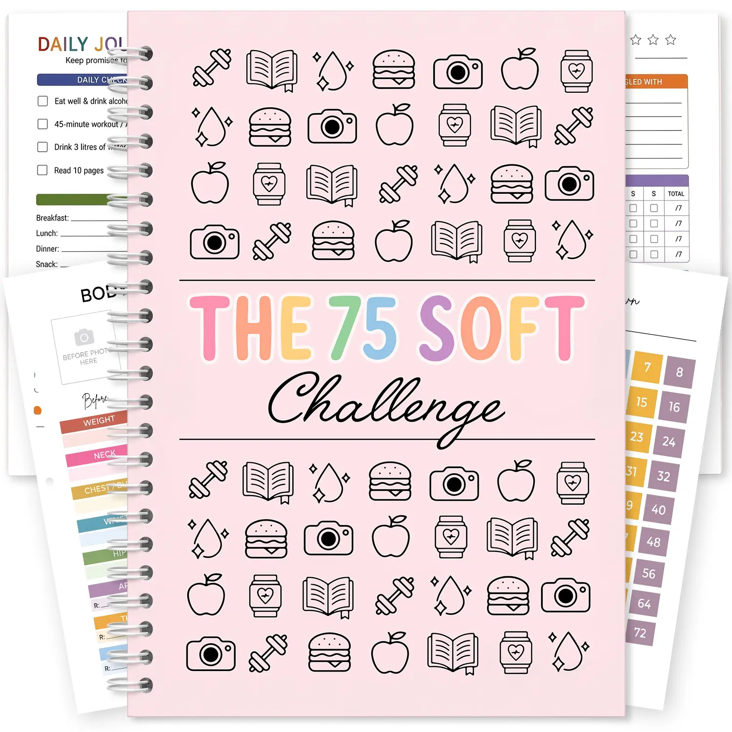 75 Soft Challenge Journal - Habit Tracker, Self Care, Fitness, Reading, Meal, Weight Loss Journal