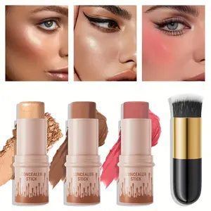 4pcs Face Stick Radiant Collection Trio, Long-Lasting Waterproof Contour Stick,Blush Stick, Highlighter Stick, Cream Contour Kit with Brush Create