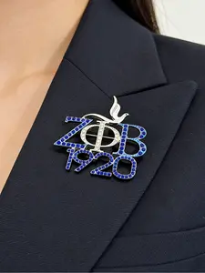 Women 1920 ZPB Greek Sorority Zeta Symbol Blue White Rhinestone Enamel Dove Lapel Pins Stylish Wedding Jewelry