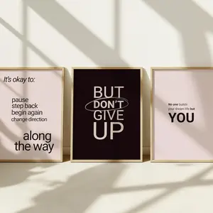 Black Pink Motivation Wall Art Set of 3, Minimalist Aesthetic Dorm Room Decor for Teen Girls and Young Women, Don’t Give Up Printable Poster #600