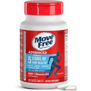 Move Free Advanced Glucosamine Chondroitin MSM + Vitamin D3 Joint Support Supplement, Supports Mobility Comfort Strength Flexibility & Bone + Immune Health - 120 Tablets (40 servings)*