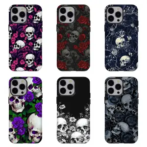 Gothic Skull Floral Phone Case|Dark Red Rose Purple Flower Skeleton Protective Cover For iPhone 11 12 13 14 15 16 17 Pro Max For Samsung S26 S25 S24 S23 S22-Gift For Her/Him