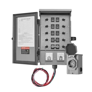 VEVOR Manual Transfer Switch,  30-Amp 10-Circuit, Prewired Generator Transfer Switch Kit with NEMA L14-30P Power Inlet Box, Double-Throw Switch, NEMA 3R, Mechanical Watt Meter, for 7500W Generators