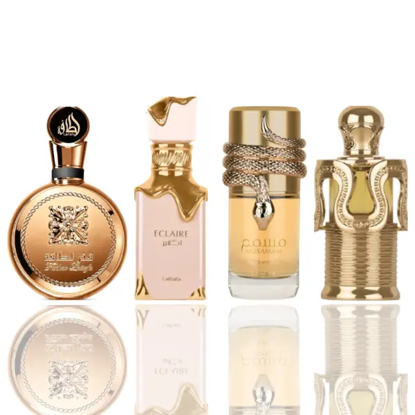 Fakhar Gold Extrait + Eclaire + Musamam White + Maitha -- 4 Piece Bundle
