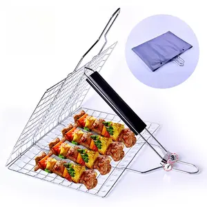 Grill Basket, Outdoor Fish Grill Basket, Stainless Steel Folding Grill Accessory with Removable Handle, Ideal for Camping, Picnics, and Parties, Barbecue Accessories