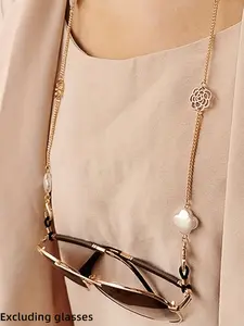 Fashion Camellia Eyeglasses Chain - Metal, Anti-Slip Camellia Flower Eyeglasses & Reading Glasses Hanging Cord, Glasses Holder, Party Accessory For Women