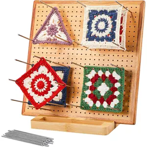 11.8" Crochet Blocking Board with 20 Pegs Pins Granny Square Blocking Board for Crochet Projects Bamboo Blocking Boards for Crocheting and Knitting Wooden Gifts for Crocheter