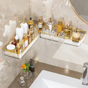 Foldable Wall-Mounted Bathroom Shelf, No-Drill Storage Rack, Luxurious Washbasin Organizer, Bathroom Counter Organizer, Ideal for Kitchen & Bathrooms