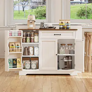 Kitchen Coffee Bar Cabinet with Storage Kitchen Sideboard Buffet Cabinet with Drawers, Short Pantry with Door and Shelves for Bathroom and Living Room