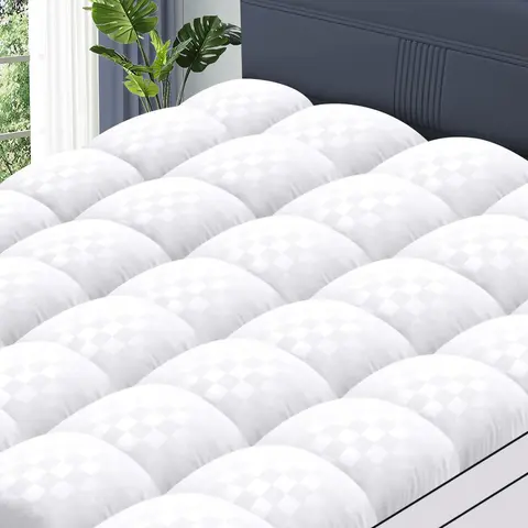 【Fall Deals For You】WeCharmer Extra Thick Mattress Topper, 1000&500 GSM Down Alternative Overfill Plush Pad, Cooling Pillow Top with 8-21In Deep Pocket, 400TC Fabric Resists Wear, 360° Wrap Skirt (Twin XL, Cal King)
