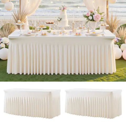 Festive 2-Pack Stretchy Spandex Fitted Tablecloths - 2pack for tables, Secure Stretch Fit, Wrinkle-Free Look, Easy to Install, Photo-Ready Party Decoration Set for 4 ft/6FT/8FT Rectangle Tables, Anniversary Decor