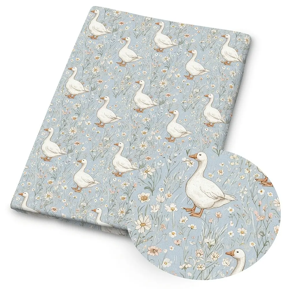 Vintage Elegant Floral Duck Bow Tie Print Quilted Fabric, 59x19.68 Inches Pre-Cut Durable Polyester, Farmhouse Style, DIY Sewing, Scrapbooking, Tablecloth, Crafts, Versatile Use