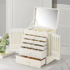 VLANDO Large Jewelry Box with 6 Tier Jewelry Boxes & Organizers, Mirror Jewelry Storage Case with 5 Drawers, Faux Leather, Gift for Women summerwins