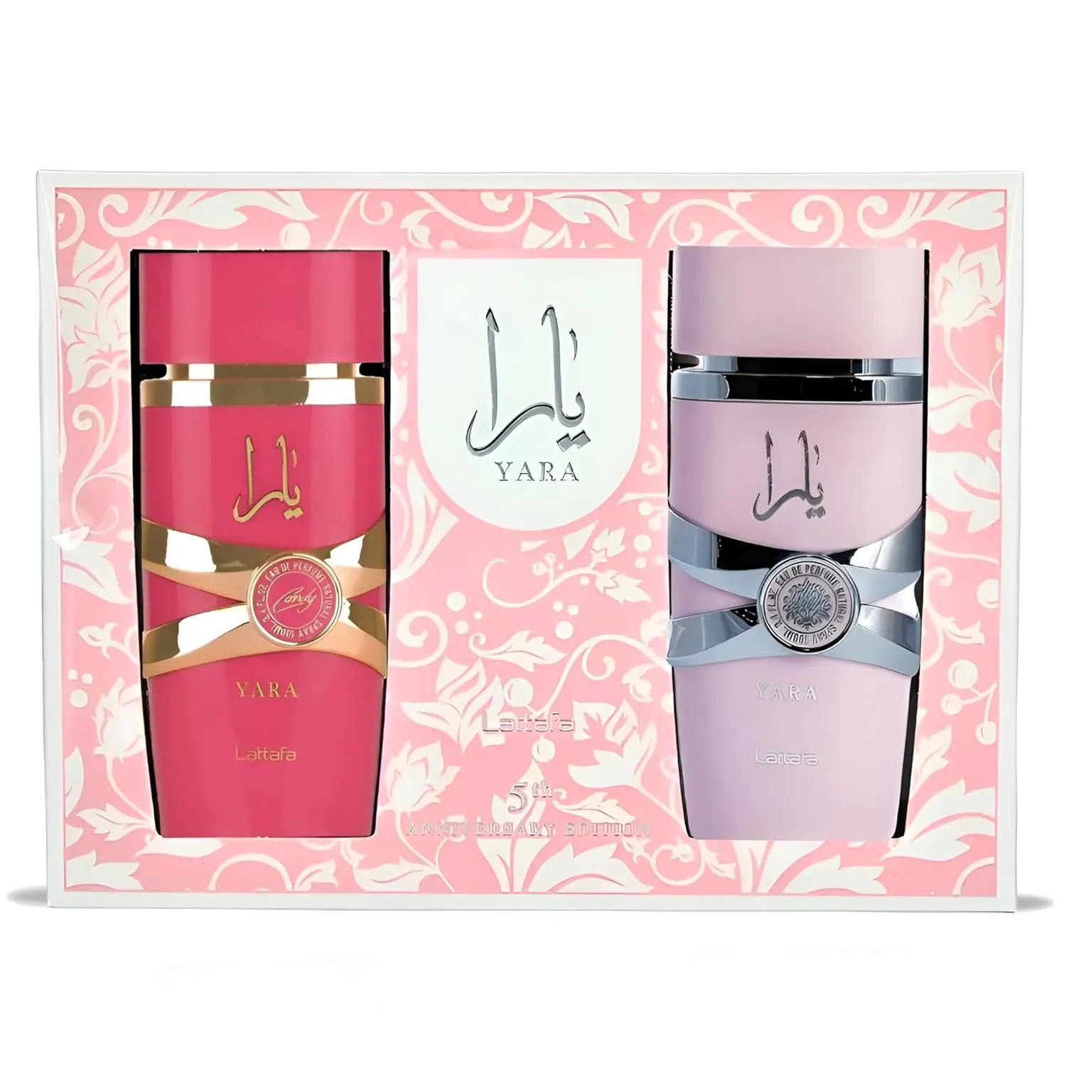 Lattafa 5th Anniversary Dual Set – Alcohol-Based Eau de Parfum (3.4 Oz/100 ml Each, 3 to 3.9 fl oz Range) with Sweet Floral, Fruity, Vanilla Gourmand Scents for Women