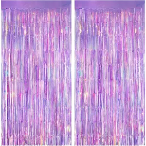 2 Pack  Iridescent Plastic Foil Fringe Curtain, 40x80 Rainbow  Tinsel Backdrop for Birthday, Wedding,  Shower, Disco Party, Photo Booth, Festival Decoration