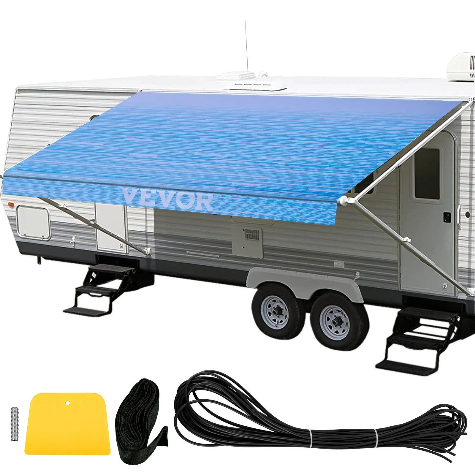 Spring new arrivals RV Awning 18' Camper Awning Fabric, Trailer Awning Canopy Patio Camping Car Awning, Durable 15oz Vinyl Roller Tube for RV, Van, SUV, Patio Awning Replacement Ocean Blue Fade