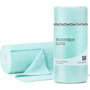 Microfiber Cleaning Cloth,  Paper Towels Rolls, Cleaning Rags for Kitchen, Bathroom, , 12x12 inch, 50 Packs/Roll, Blue