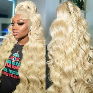 613 13x4 Lace Front Wig Human Hair Blonde Wig Human Hair 200% Density Body Wave HD Blonde Lace Frontal Wig Pre Plucked 613 Lace Front Wig Human Hair