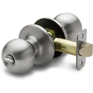 Privacy Interior Door Knob – ANSI Grade-3 Certified, Modern Heavy Duty Handle, Easy Install and Reversible for Bedroom, Bathroom & Closets – Satin Stainless (1 Pack)