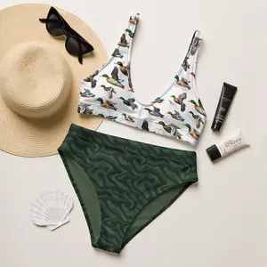 Duck Print Bikini Set Women High Waisted Two Piece Swimsuit Hunting Camo Style Bathing Suit Cute Animal Graphic Swimwear Summer Beach Vacation Pool Party Outfit Trendy Outdoor Aesthetic Viral US Fashion