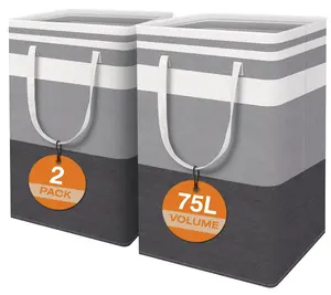 2-Pack 75L Large Capacity Foldable Laundry Hamper, Self-Standing Dirty Clothes Storage Basket with Handles, Waterproof Clothing Storage Bin, Laundry Storage Essential for Home Bedrooms and Bathrooms Holographic Self-Sealing Organizer Bags