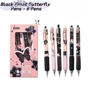 Black Frost Butterfly Ins Style Neutral Pen, European Style Packaging, Soft Grip, 0.5mm, Smooth Writing, Quick-Drying, Simple Design, Suitable For Students' Exercise, 6 Pens/Box Back To School