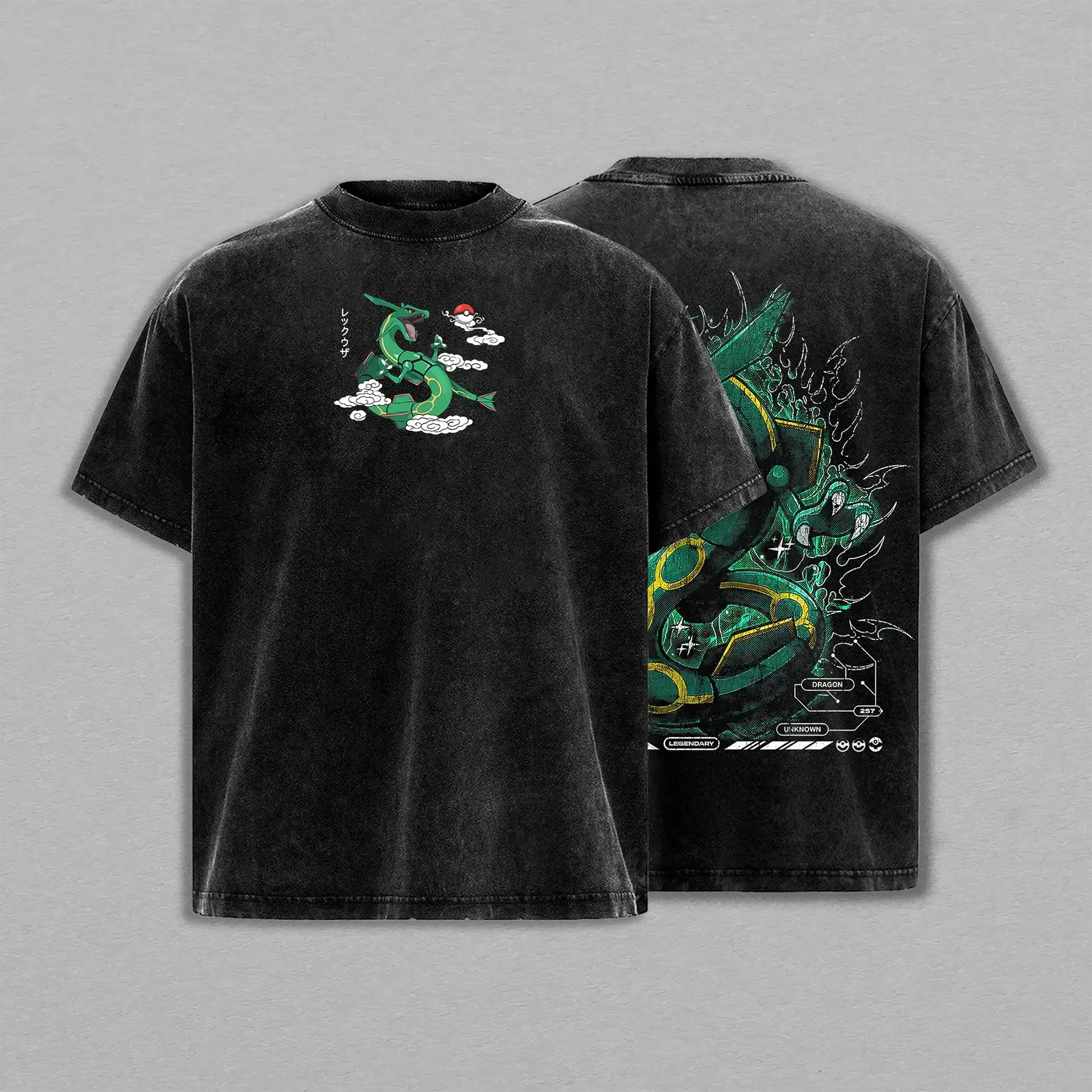 Oversized Rayquaza T-Shirt, Vintage Acid-Washed Graphic Tee for Anime Lovers in Heavyweight 230gsm Cotton, Unisex Fit up to 3XL, Pocket Detail, 7-Day Return Policy, Cold Wash, Relaxed, Oversize Tee, Casual, Multi-Size, Crew Neck, Exceptional Quality, Loos