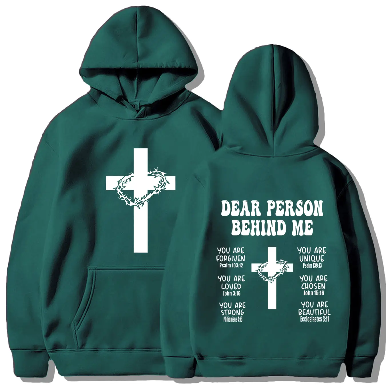 Christian Fitted Hoodie with Bible Verse, Long Sleeve Inspirational Sports Sweatshirt, Faith Cross Graphic Printed Pullover Hoodie, Casual Fall & Winter Wear, Printed Hooded