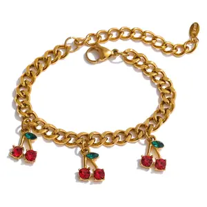 Statement Gold Cherry Charm Bracelet