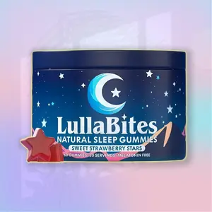 LULLABITES Natural Sleep Gummies Sweet Strawberry Stars Flavor Melatonin-Free Gentle Nighttime Support with Valerian Root - 30 Servingss, This product does not contain melatonin