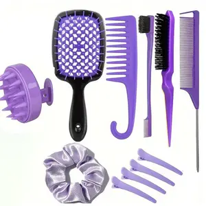 Professional Hair Styling Tool Set, 11pcs/set Multifunctional Hair Brush & Comb & Scalp Massager & Hair Clip, Suitable for All Hair Types, Home Hair Kit