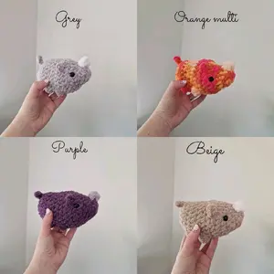Handmade plushie rhino crochet amigurumi - four colour options