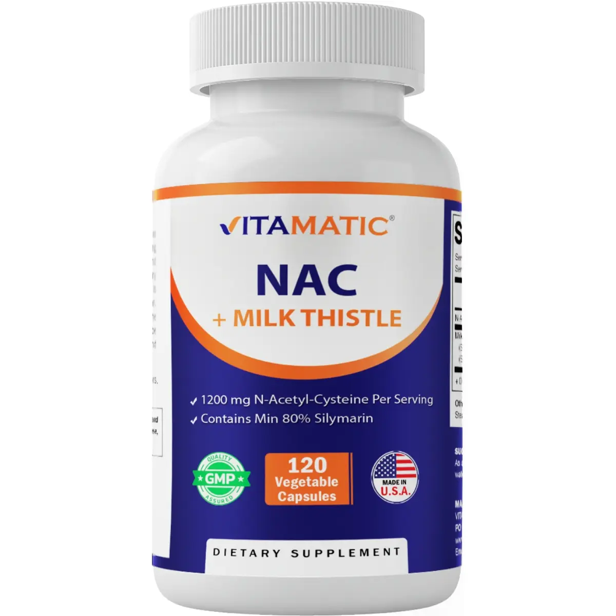 Vitamatic NAC Natural Supplements - 1200 mg N-Acetyl-L-Cysteine, 50:1 Milk Thistle Extract, Gluten-Free, 120 Veg Capsules, Antioxidant Nutritional Supplements for Immune & Liver Health Support, Antioxidant Antioxidants Nutritional Supplements