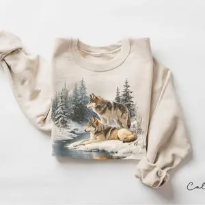 Retro Wolf 90s Sweatshirt/ T-shirt, Vintage Wildlife Forest Crewneck, Boho Unisex Cabincore Cozy Pullover, Rustic Wolf Graphic Sweatshirt, Nature Lover Gift