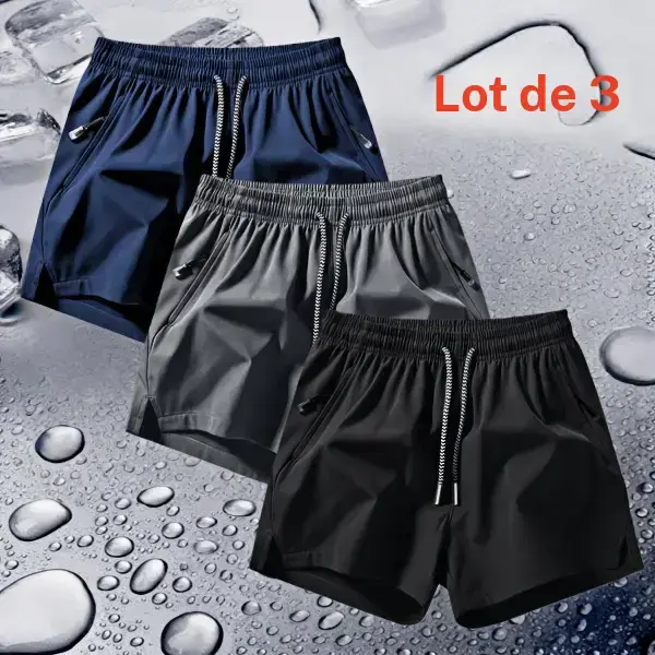 Men's Ice Silk Quick Dry Shorts Set of 3 Simple Casual Style with Elastic Drawstring Waistband Side Seam Zipper Pockets Lightweight Breathable for Summer Daily Commuting & Outdoor Activities fast dry shorts multicolor fathersdaygift