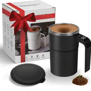 Automatic Stirring Coffee Mug with Temperature Display USB Rechargeable 304 Stainless Steel Magnetic Mixer Cup for Home Office Travel