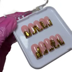 Luxury Goddess!!!! Acrylic press on nails with golden accent , glossy yellow gold finish design for elegant look