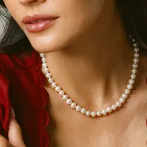 【Real pearl】7-8mm Round Beads 5A Grade Women’s White Freshwater Pearl Necklace  with Silver Clasp Elegant Beaded Style 16-22 Inches Handcrafted Necklace for Women & Girls romantic gifts for girlfriend anniversary gifts for her