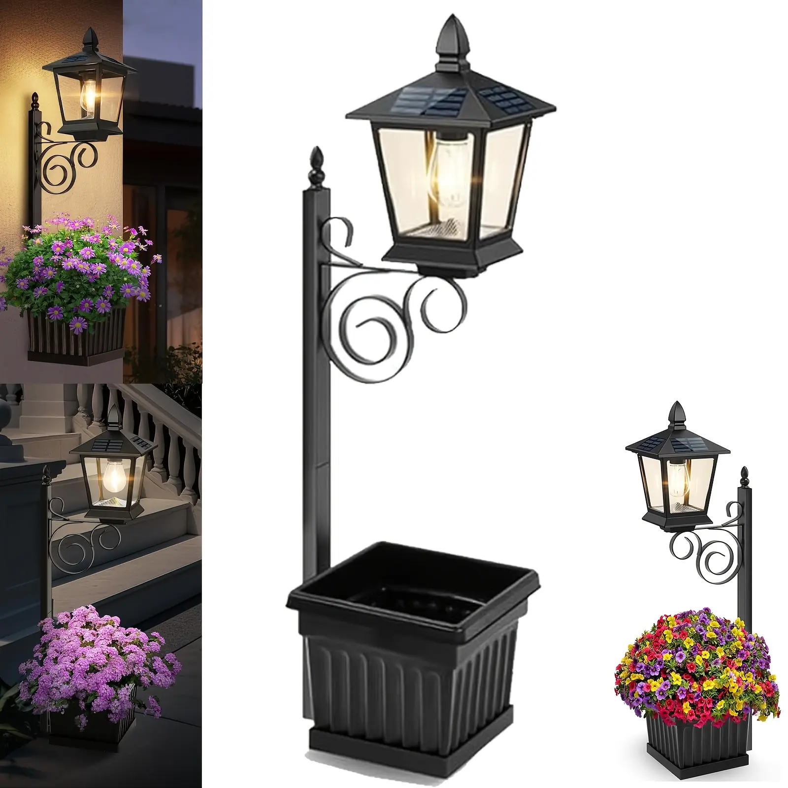 Polyester Outdoor Dual-Use Plant Light Post with Planter Box - IP54 Waterproof Post Lights, Independent Placement or Wall-Mounted, Suitable for Lawns, Patios