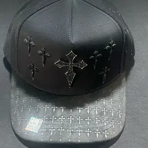 G Black Snapback Hat with Embossed Crosses Design for Men Women Adjustable Fit